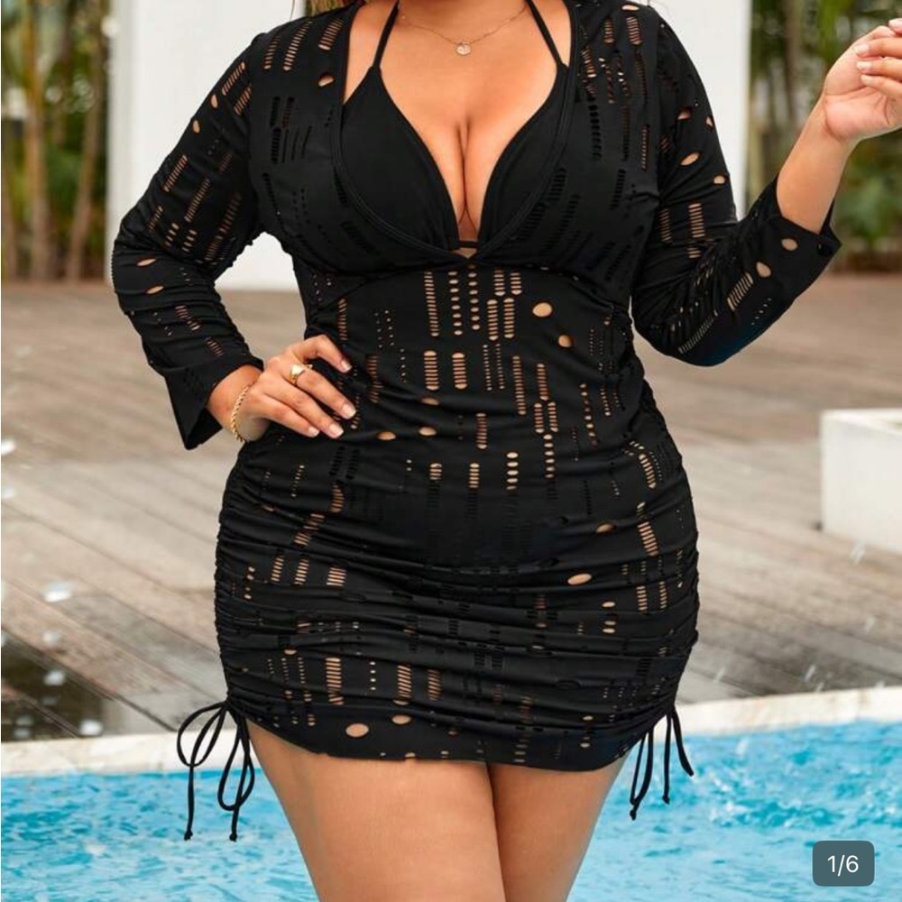 SHEIN Black Cutout Swim Cover-Up 0XL